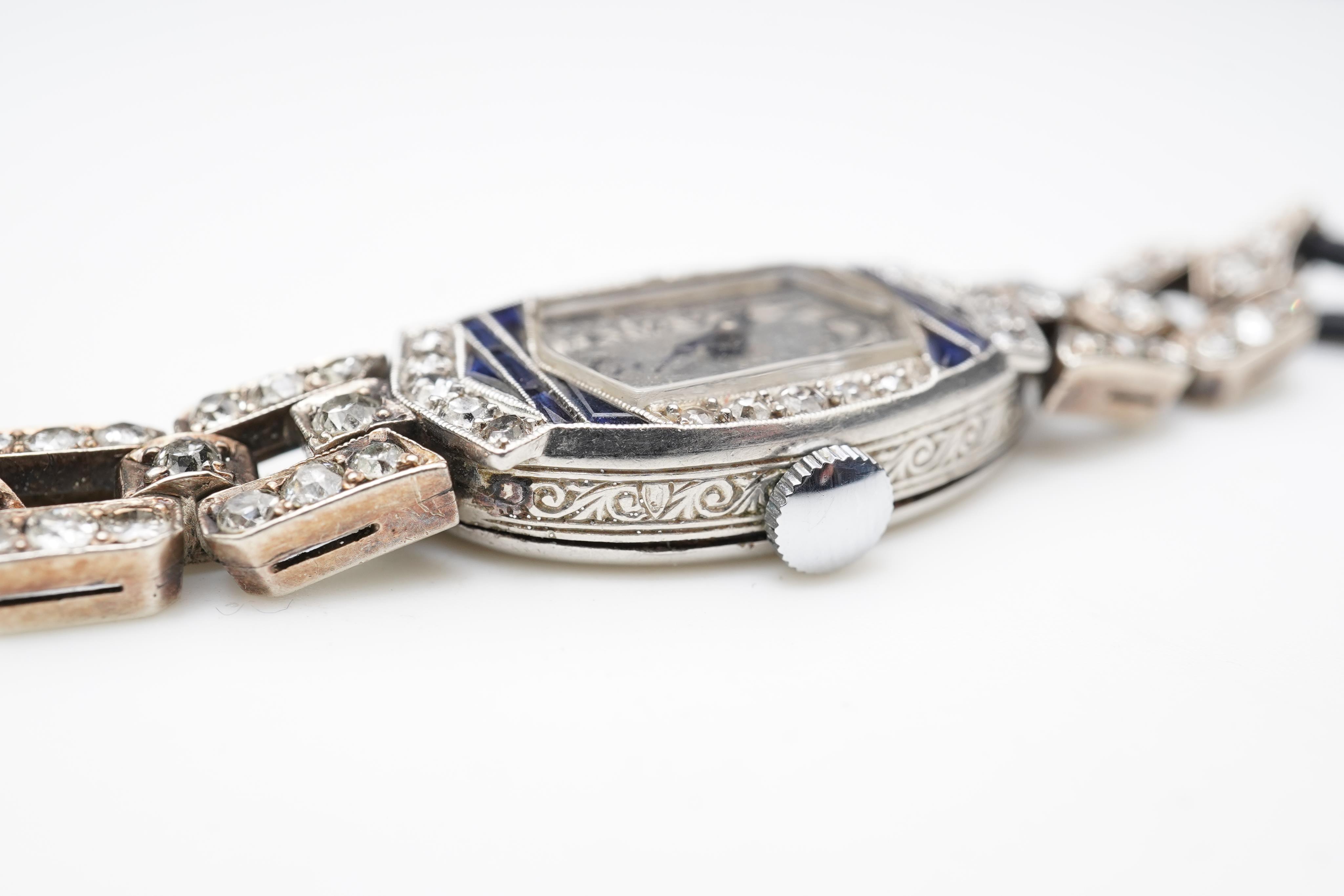 An Art Deco synthetic sapphire and diamond watch, 1920s